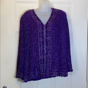 VTG,KRISHMA Purple Beaded Cape with Floral Embroidery Sequins Size 1X
